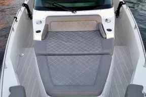  Yacht Photos Pics 2019 Axopar 37 Sun Top boat interior with cushioned seating and deck.