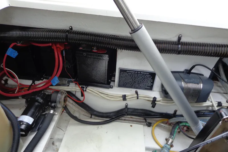 Tugs-n-kisses And Triple Axle Trailer Yacht Photos Pics 2011 Ranger Tugs R-29 Classic engine compartment with wiring and components.