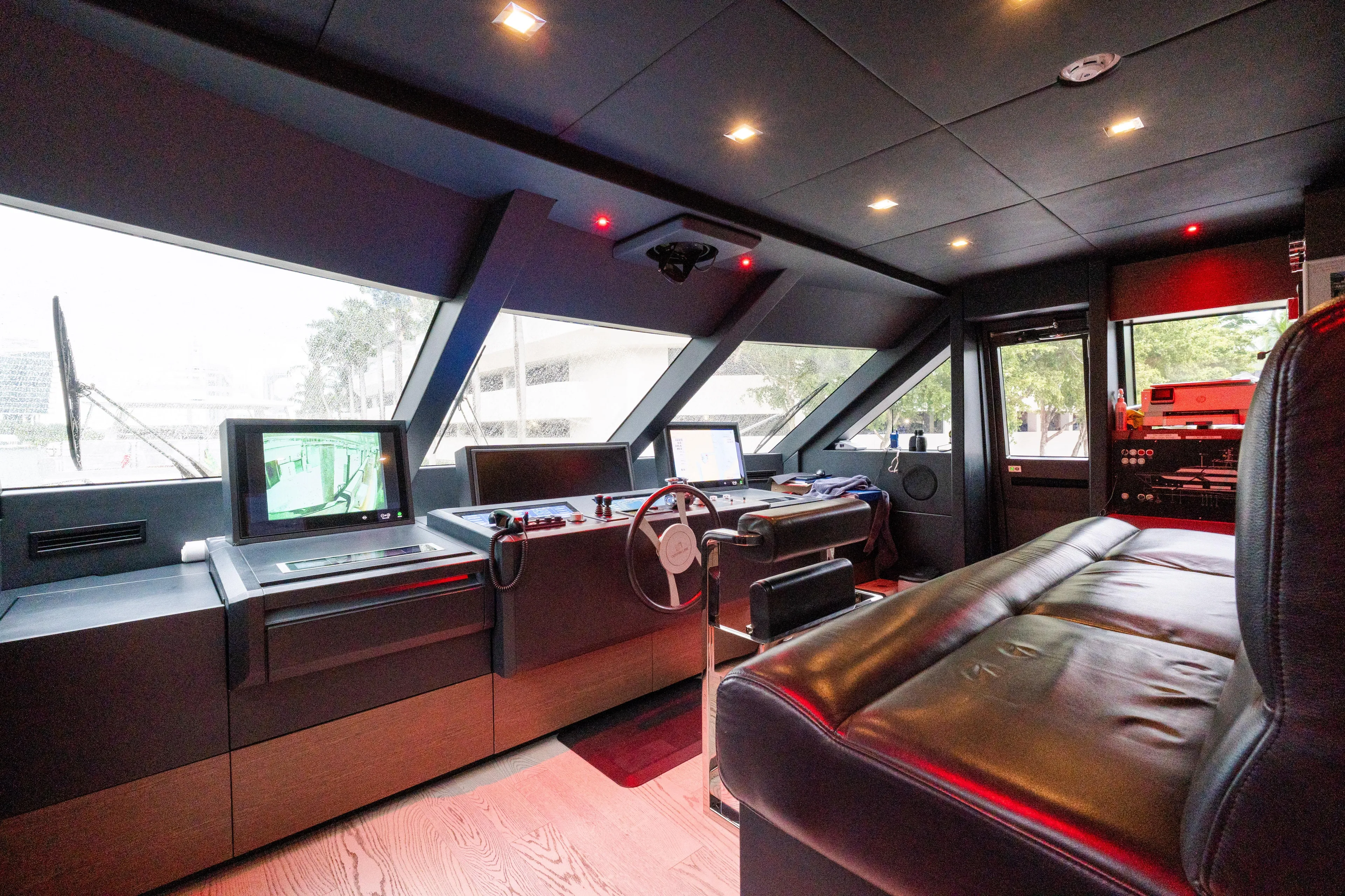 Amity Yacht Photos Pics Luxurious 2018 Custom Line Navetta 33 yacht interior with modern navigation equipment.