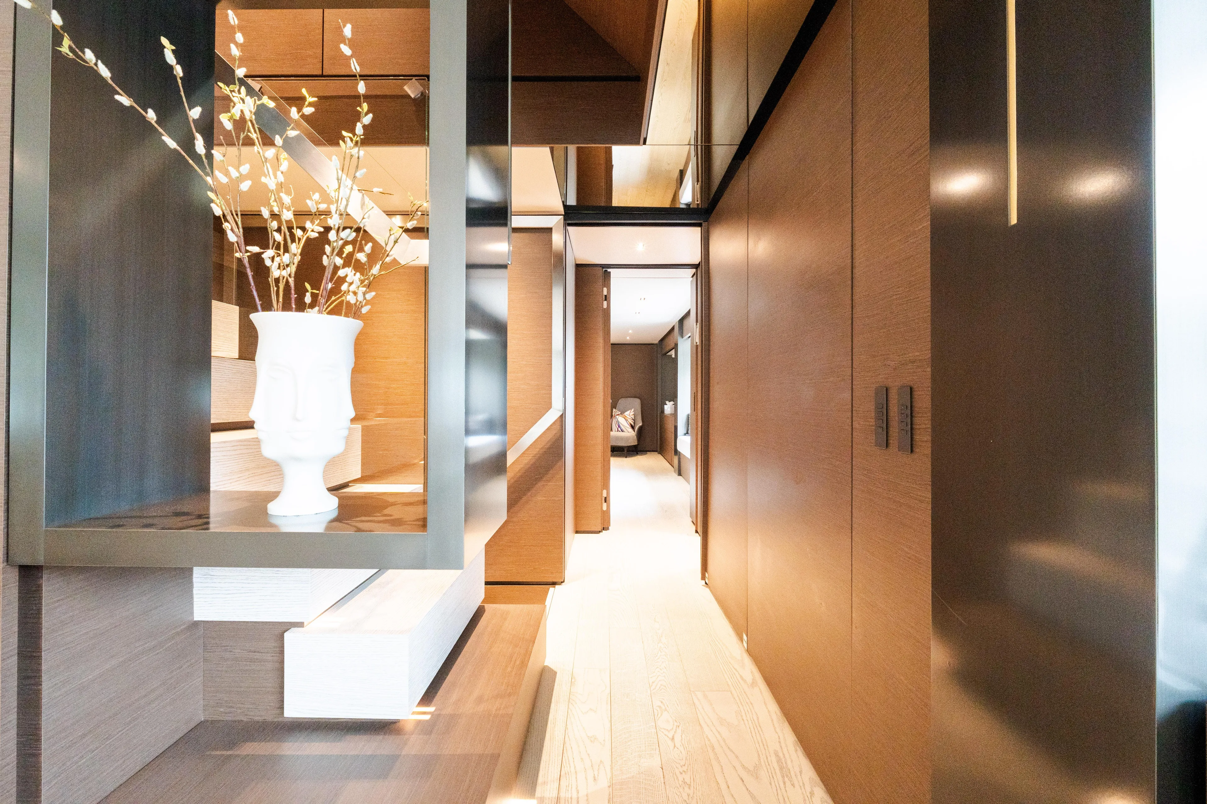 Amity Yacht Photos Pics Luxurious interior of 2018 Custom Line Navetta 33 yacht with modern decor and elegant design.