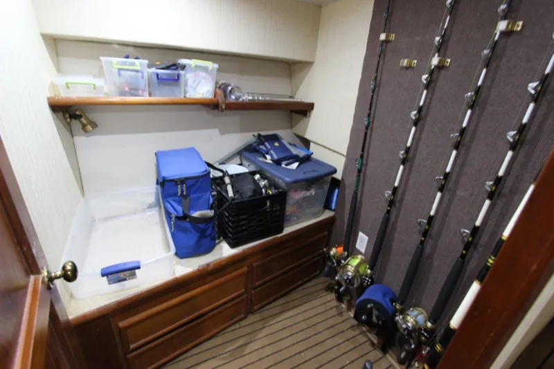  Yacht Photos Pics Fishing gear storage area on a 1990 Ocean Yachts 48 Super Sport.