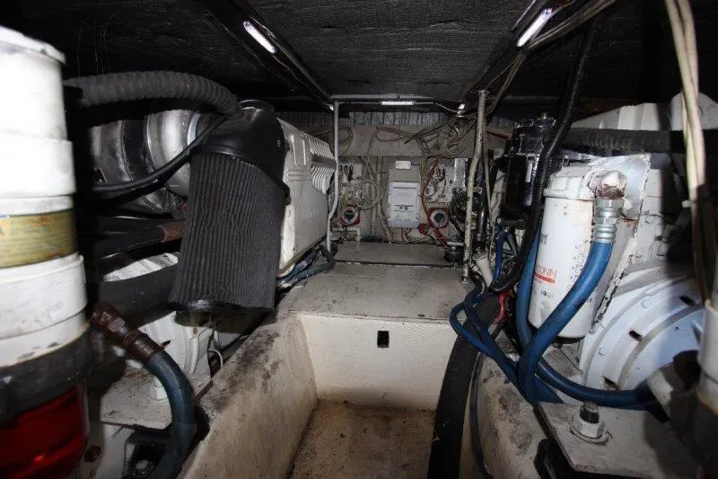  Yacht Photos Pics Engine room of a 1990 Ocean Yachts 48 Super Sport boat.