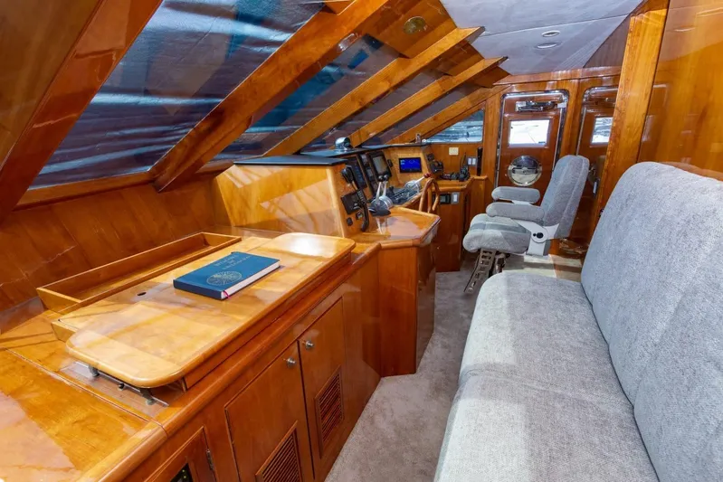 Alegre Yacht Photos Pics Luxurious 2004 Symbol M.S Super 88 Motoryacht interior with wooden finishes and plush seating.