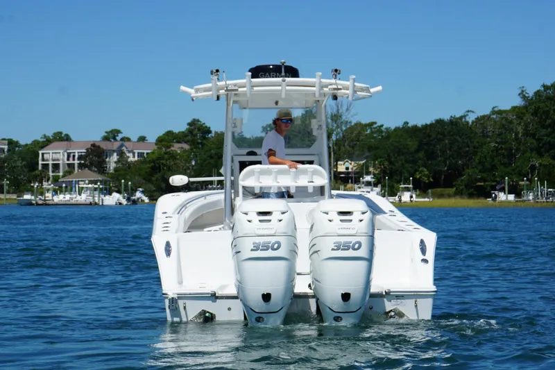  Yacht Photos Pics 2016 Onslow Bay 27 XS boat with dual 350 engines on the water.