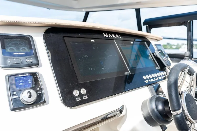  Yacht Photos Pics Dashboard of 2025 Makai M37 boat with advanced navigation controls.