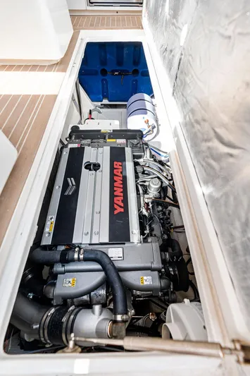  Yacht Photos Pics Engine compartment of a 2025 Makai M37, featuring a Yanmar engine.