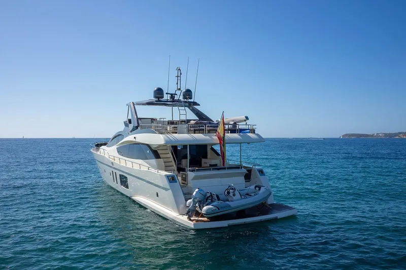  Yacht Photos Pics Luxury 2008 Astondoa 76 GLX yacht on open sea, rear view.