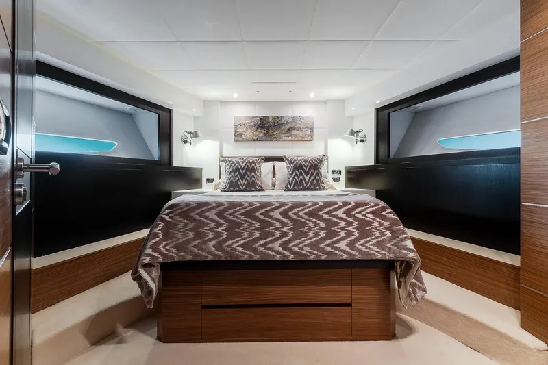  Yacht Photos Pics Luxurious bedroom interior of 2008 Astondoa 76 GLX yacht with modern design and cozy bedding.