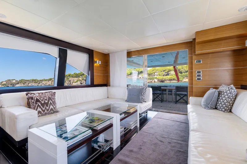  Yacht Photos Pics Luxurious interior of 2008 Astondoa 76 GLX yacht with elegant seating and scenic ocean view.