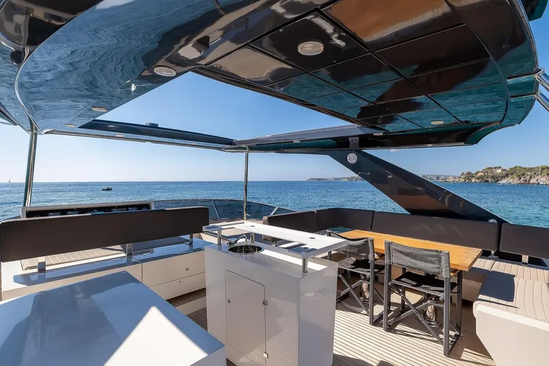  Yacht Photos Pics Luxurious 2008 Astondoa 76 GLX yacht deck with ocean view and modern seating area.