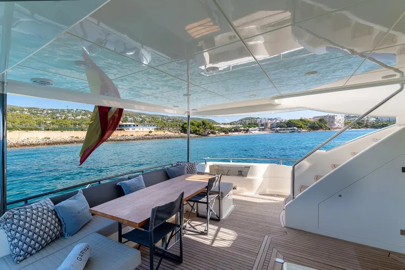  Yacht Photos Pics Luxurious 2008 Astondoa 76 GLX yacht deck with ocean view and elegant seating area.