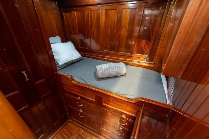  Yacht Photos Pics Luxurious wooden cabin interior of 1912 Fred Shepherd 70 ft Bermudan yawl.
