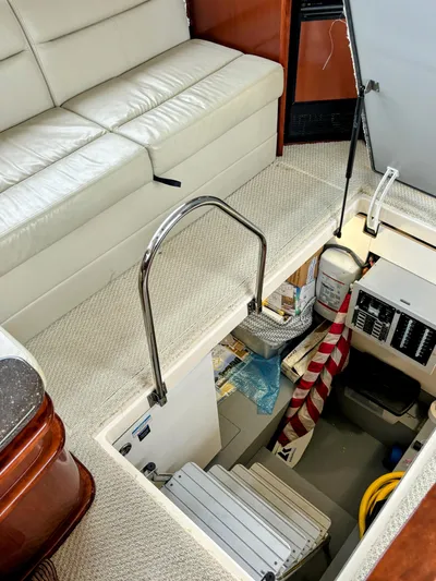 Saoirse Yacht Photos Pics Interior of 2011 Meridian 441 Sedan yacht showing stairs to lower deck.