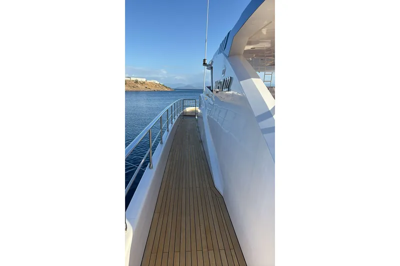 Elza Of London Yacht Photos Pics Luxury yacht Majesty 122, 2015 model, with sleek deck and ocean view.