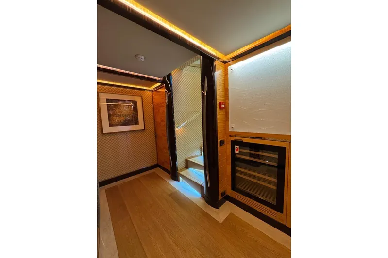 Elza Of London Yacht Photos Pics Luxurious interior of 2015 Majesty 122 yacht with elegant lighting and modern decor.