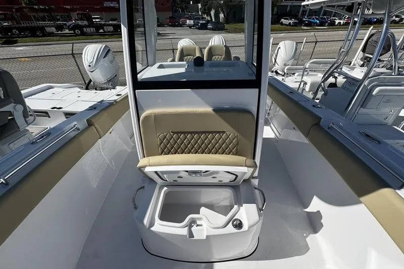  Yacht Photos Pics 2026 Sportsman Open 252 Center Console boat interior with seating and storage.