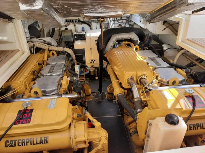  Yacht Photos Pics Engine room of a 1997 Otam 45 yacht with Caterpillar engines.