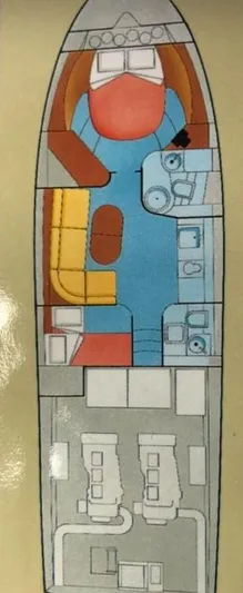  Yacht Photos Pics Floor plan of a 1997 Otam 45 yacht, showcasing interior layout and engine room.