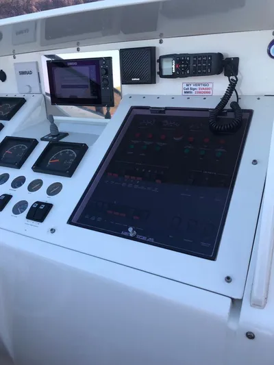  Yacht Photos Pics Control panel of a 1997 Otam 45 yacht with navigation and communication equipment.