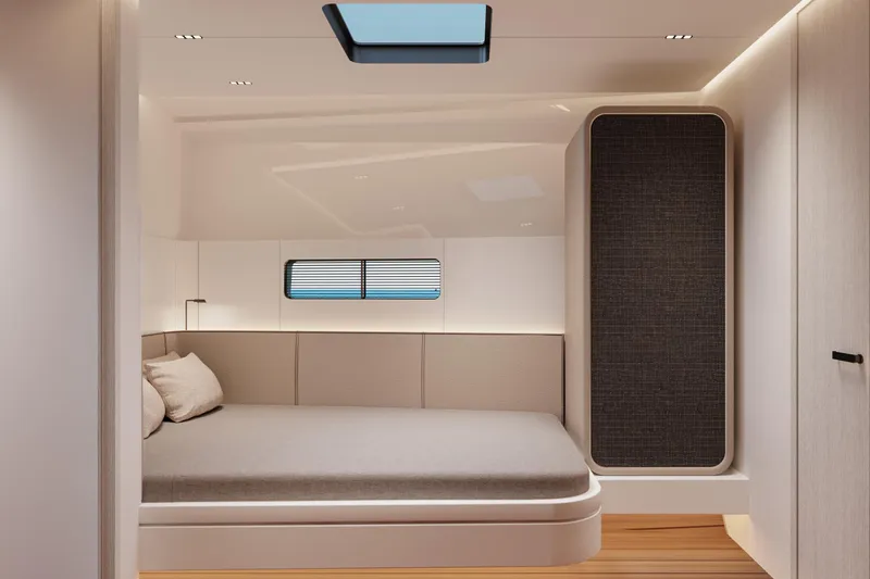  Yacht Photos Pics Luxurious Mylius 72 yacht interior bedroom, 2026 model, featuring modern design and elegant furnishings.