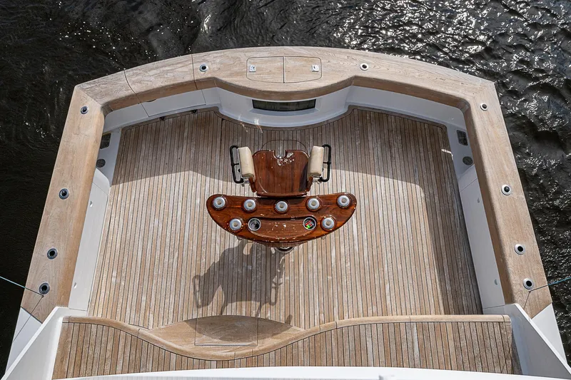 Boobah Yacht Photos Pics 2017 F&S Custom Express Sportfish boat deck with fishing chair.