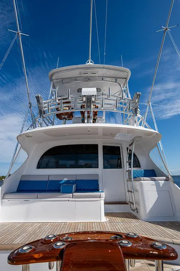 Boobah Yacht Photos Pics 2017 F&S Custom Express Sportfish yacht with blue seating and sleek design.