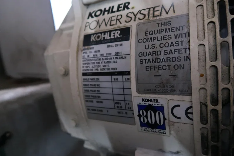 Doran Yacht Photos Pics Kohler power system label on 2002 Luhrs 40 Convertible boat engine.