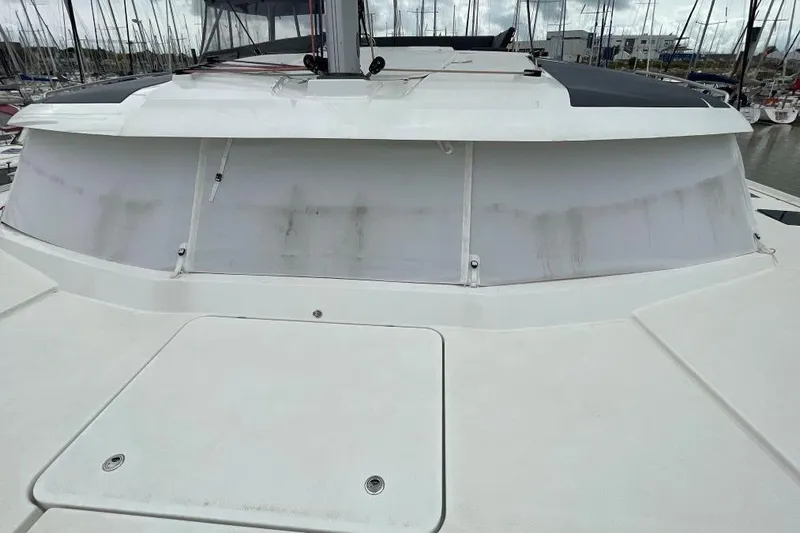 Maeva Yacht Photos Pics 2023 Fountaine Pajot Catamaran Aura 51 deck view with sleek design and modern features.