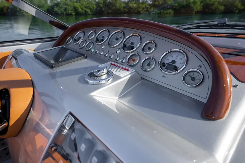 Mia Mia Yacht Photos Pics Dashboard of a 2020 Riva Aquariva boat with gauges and controls.