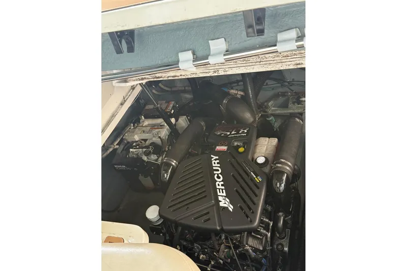  Yacht Photos Pics Engine compartment of a 2004 Sea Ray 340 Sundancer with Mercury engine.
