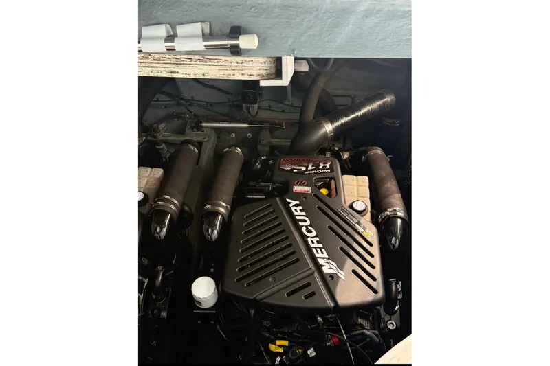  Yacht Photos Pics Engine compartment of a 2004 Sea Ray 340 Sundancer with Mercury components.