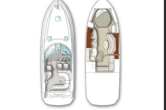  Yacht Photos Pics 2004 Sea Ray 340 Sundancer boat layout, top and side views, showcasing interior design.