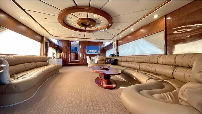 Vedo Yacht Photos Pics Luxurious interior of a 2004 Bilgin 30-meter yacht with elegant seating and modern design.