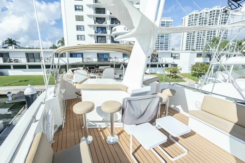  Yacht Photos Pics 1989 Hatteras Custom Cockpit yacht with modern seating and outdoor bar area.