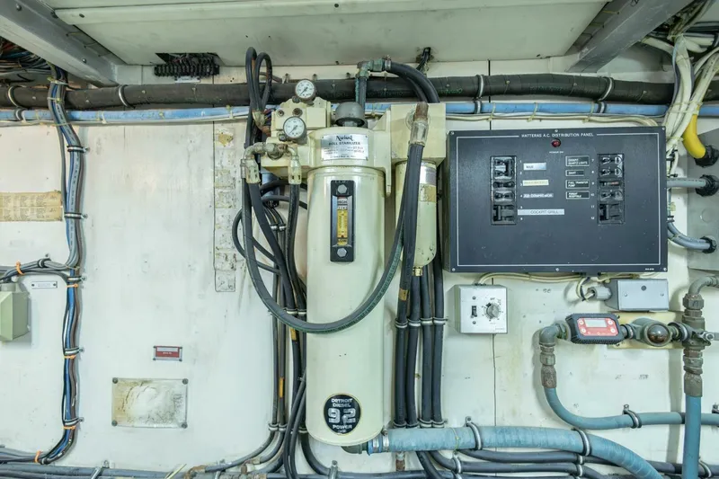  Yacht Photos Pics Electrical panel and equipment in 1989 Hatteras Custom Cockpit yacht engine room.