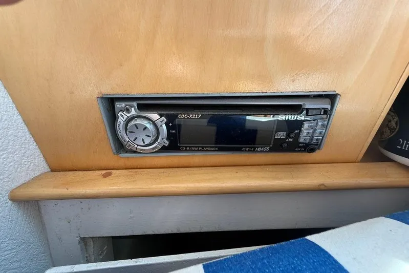  Yacht Photos Pics Aiwa CDC-X217 stereo installed in a 2000 LEBLANC Leo 38 boat interior.