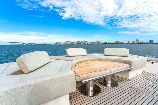  Yacht Photos Pics Luxurious 2018 Monte Carlo Yachts MCY 70 deck with scenic waterfront view.