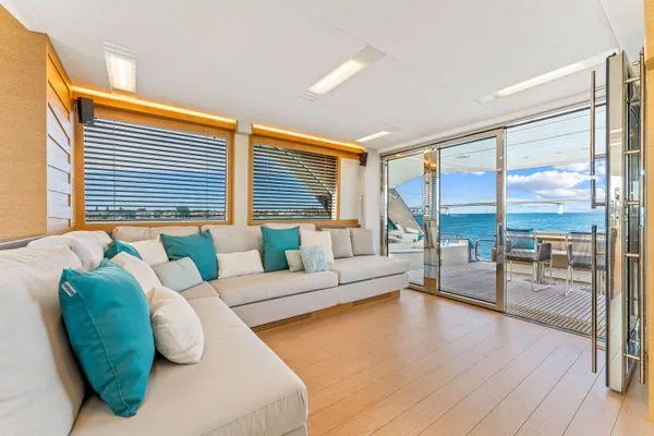  Yacht Photos Pics Luxurious interior of 2018 Monte Carlo Yachts MCY 70 with ocean view.