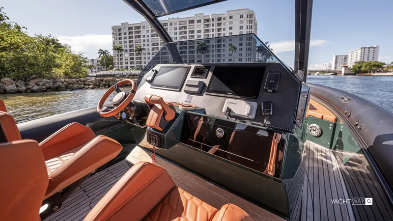 New 2025 Skipper 38 Twin 400 V10 Yacht Photos Pics Luxurious 2025 Skipper-BSK 38 yacht interior with modern dashboard and leather seating.