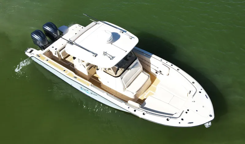 Liquid Asset Yacht Photos Pics 2022 Grady-White 326 CANYON boat on water, aerial view.