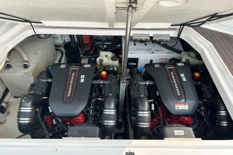 Sound Decision Yacht Photos Pics 2013 Regal 35 Sport Coupe engine compartment with dual Volvo Penta engines.