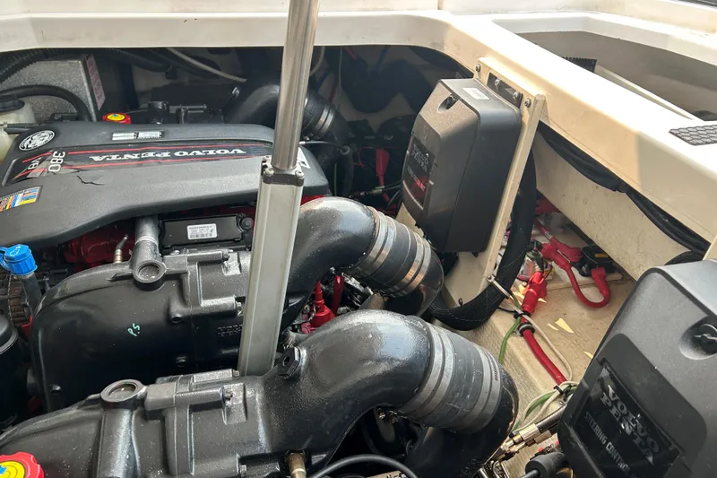 Sound Decision Yacht Photos Pics Engine compartment of a 2013 Regal 35 Sport Coupe with Volvo Penta components.