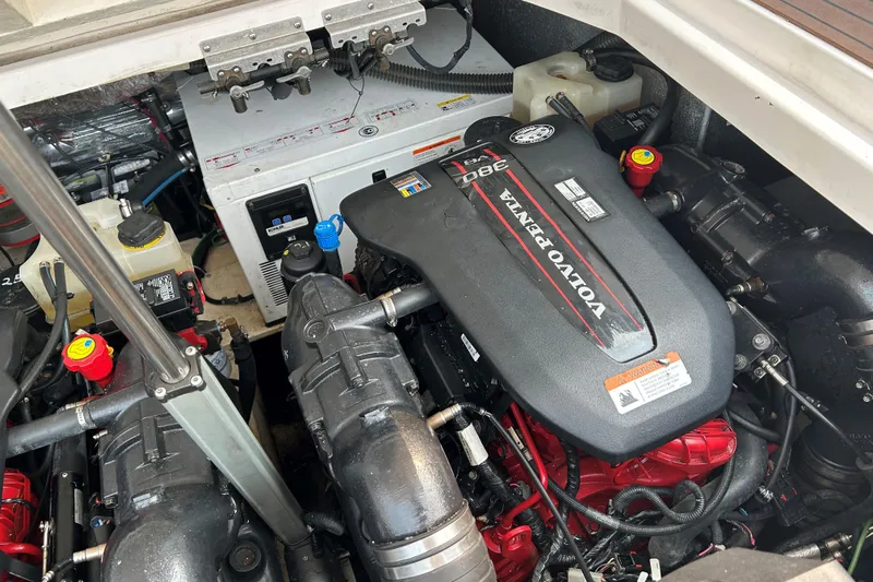 Sound Decision Yacht Photos Pics Engine compartment of a 2013 Regal 35 Sport Coupe with Volvo Penta engine.