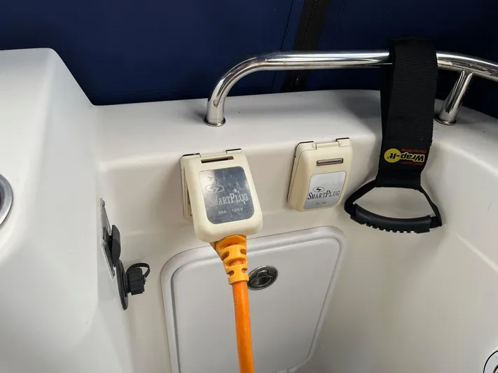  Yacht Photos Pics Power outlet and handle on 2012 Ranger Tugs R-29 boat deck.