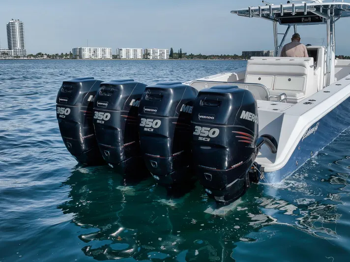  Yacht Photos Pics 2013 Bahama 41 boat with four Mercury 350 outboard engines on the water.