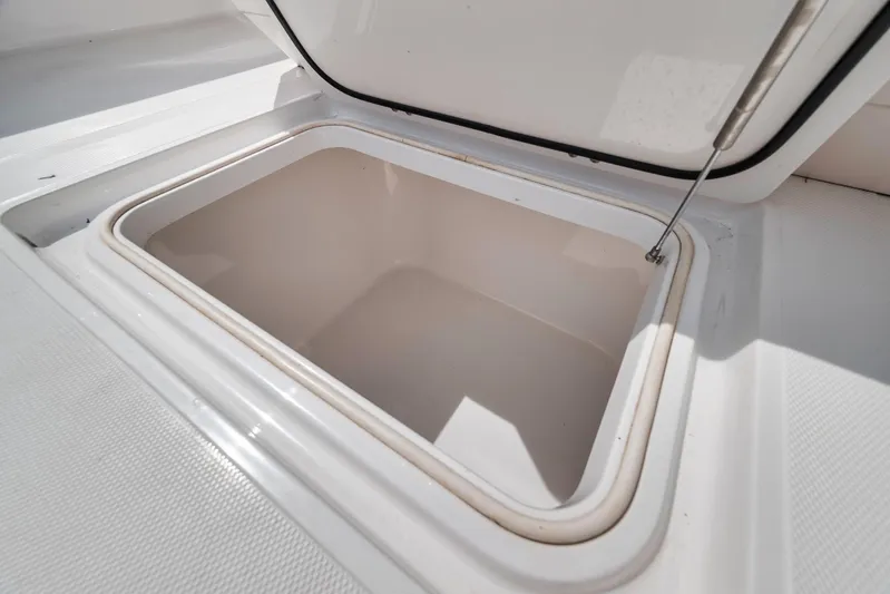  Yacht Photos Pics Open storage compartment on 2013 Bahama 41 boat deck.