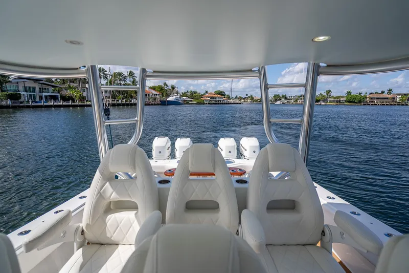  Yacht Photos Pics Luxury interior of 2019 Freeman 42LR boat with waterfront view.