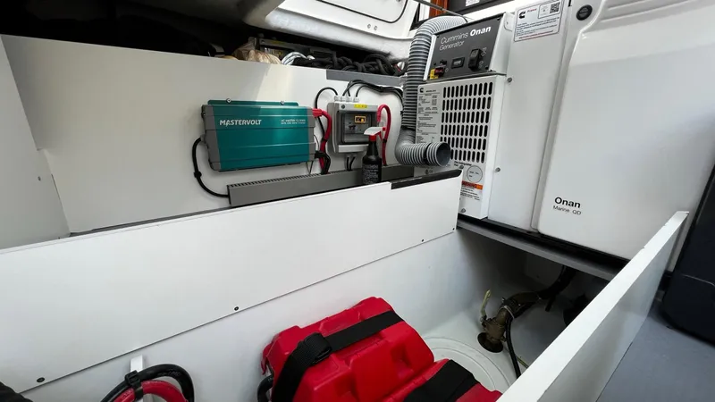 Libertad Yacht Photos Pics Engine room of 2020 Beneteau Swift Trawler 44 with Onan generator and Mastervolt components.
