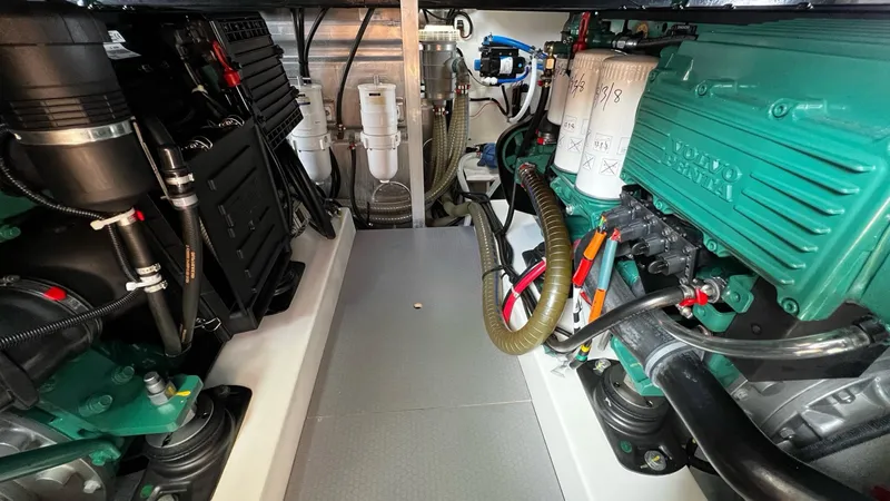 Libertad Yacht Photos Pics Engine room of 2020 Beneteau Swift Trawler 44 with Volvo Penta engines.