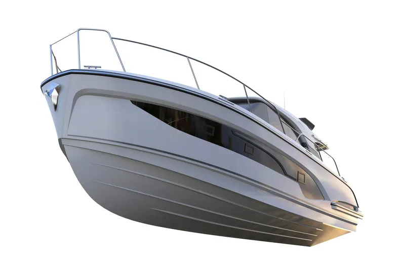  Yacht Photos Pics 2025 Marex 390 boat, sleek design, side view, isolated on white background.